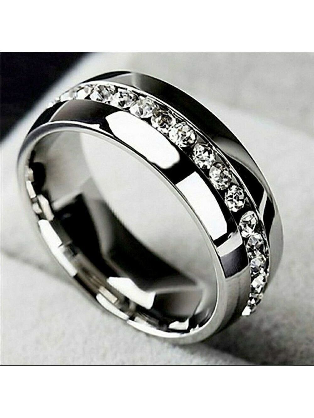 Silver Zircon Bridal Band Ring Engagement Wedding Size 7